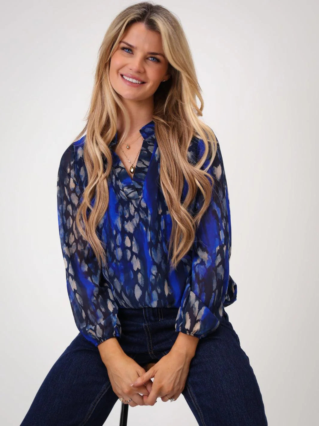 Kate And Pippa Bella Band top Royal Blue abstract print