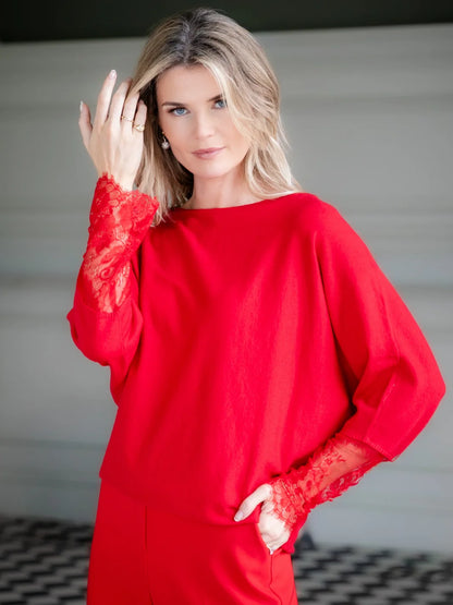 Kate And Pippa Blakely Batwing knit with Lace Sleeve