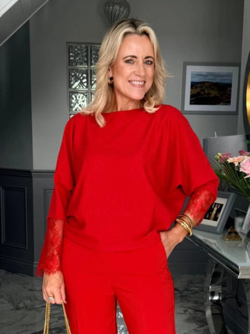 Kate And Pippa Blakely Batwing knit with Lace Sleeve