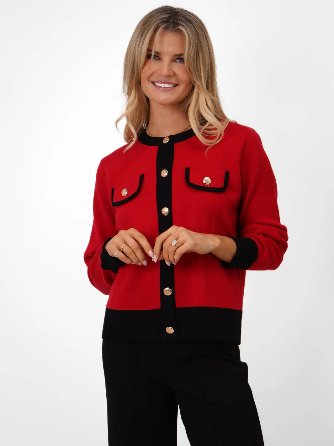 Kate And Pippa Coco knit in Red with Black Trim