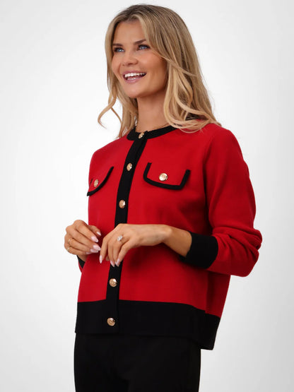 Kate And Pippa Coco knit in Red with Black Trim