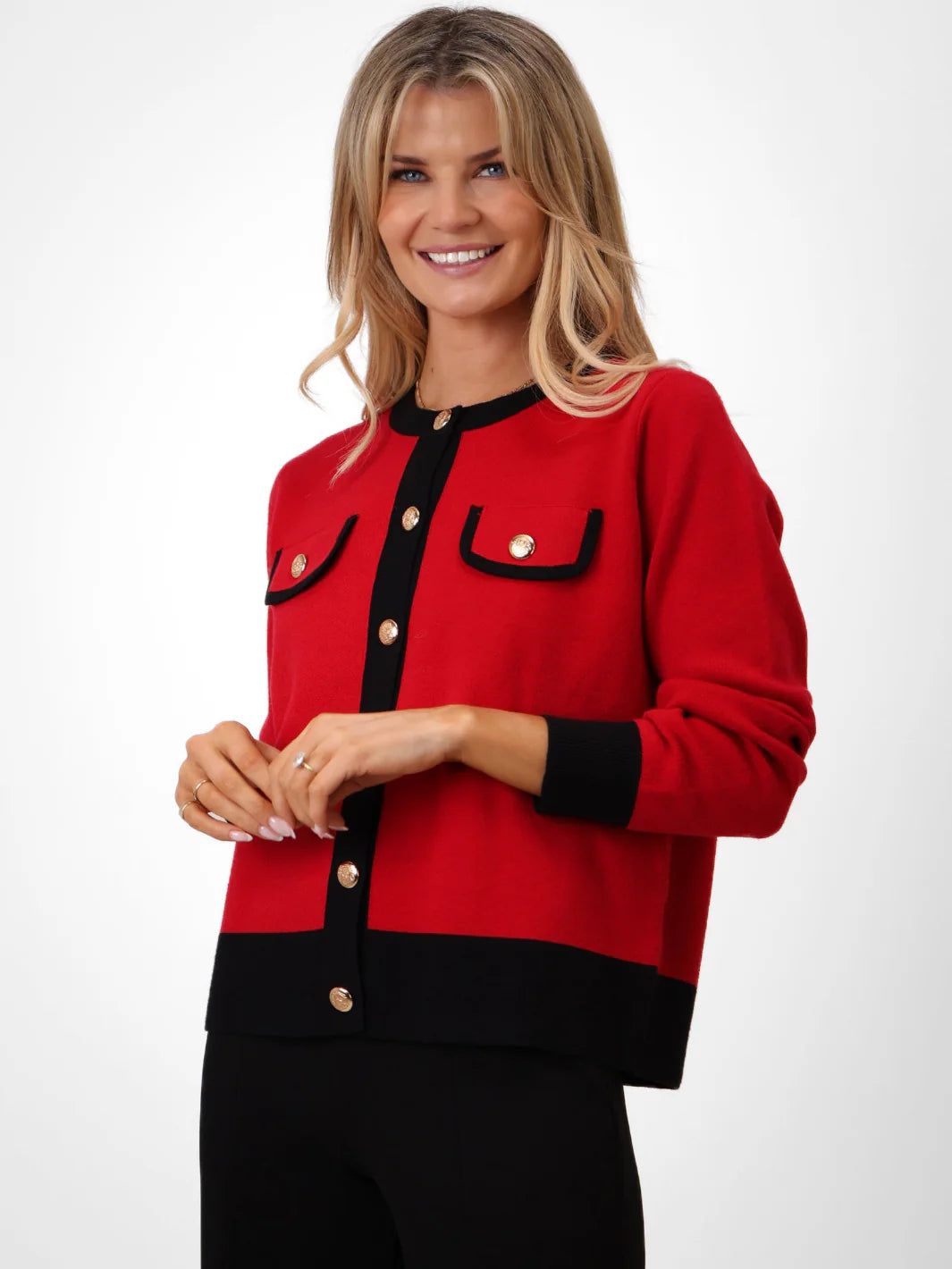 Kate And Pippa Coco knit in Red with Black Trim