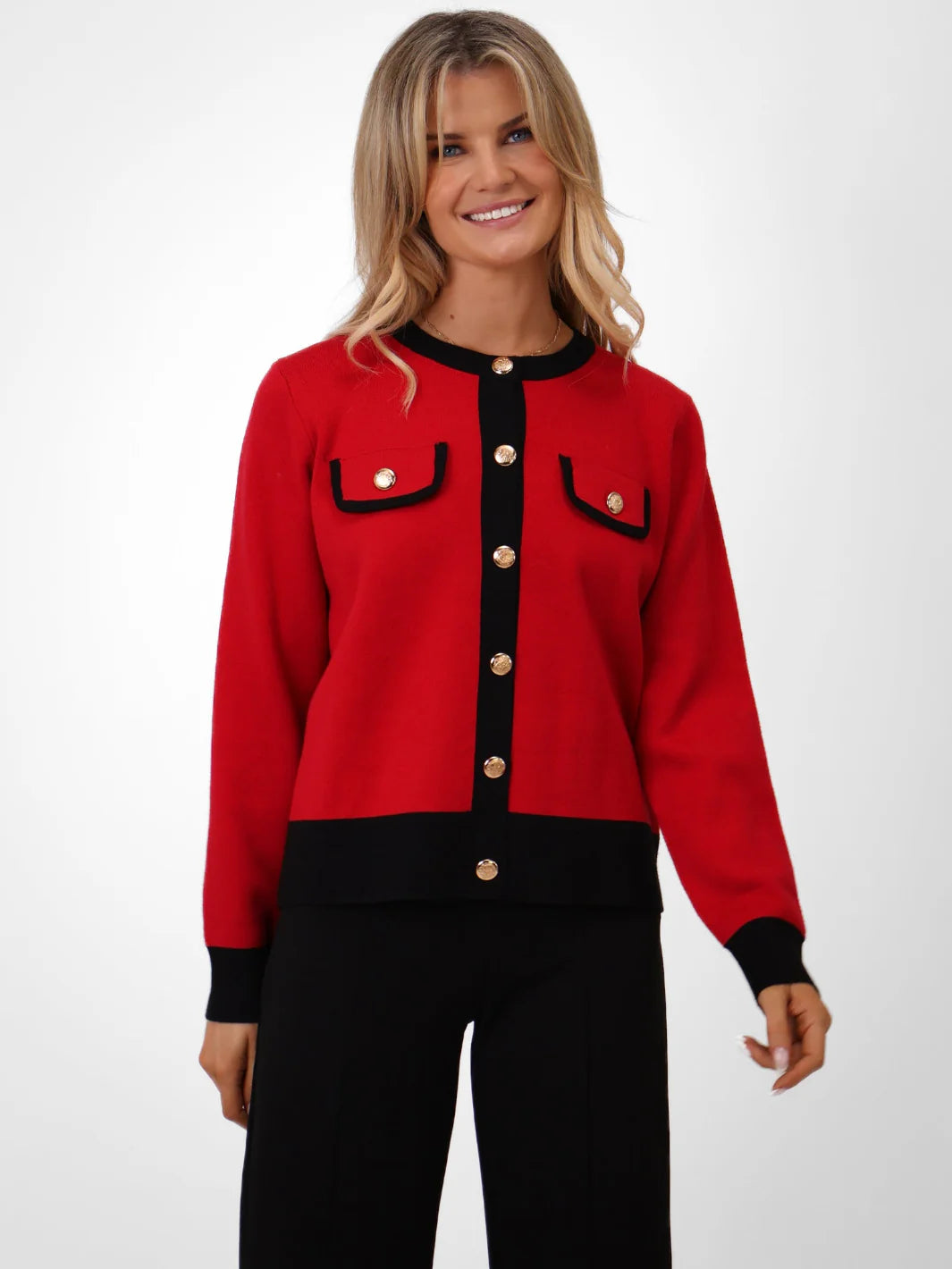Kate And Pippa Coco knit in Red with Black Trim