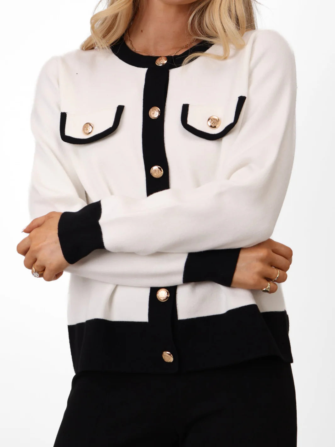 Kate And Pippa Coco knit in Winter White with Black Trim