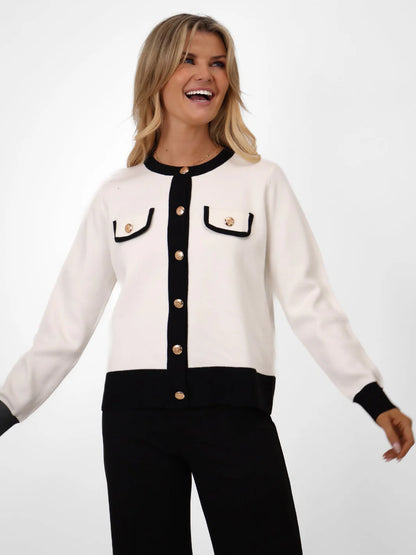 Kate And Pippa Coco knit in Winter White with Black Trim