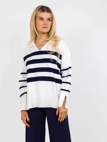 Kate And Pippa Stripe Knit with Collar and split cuff detail