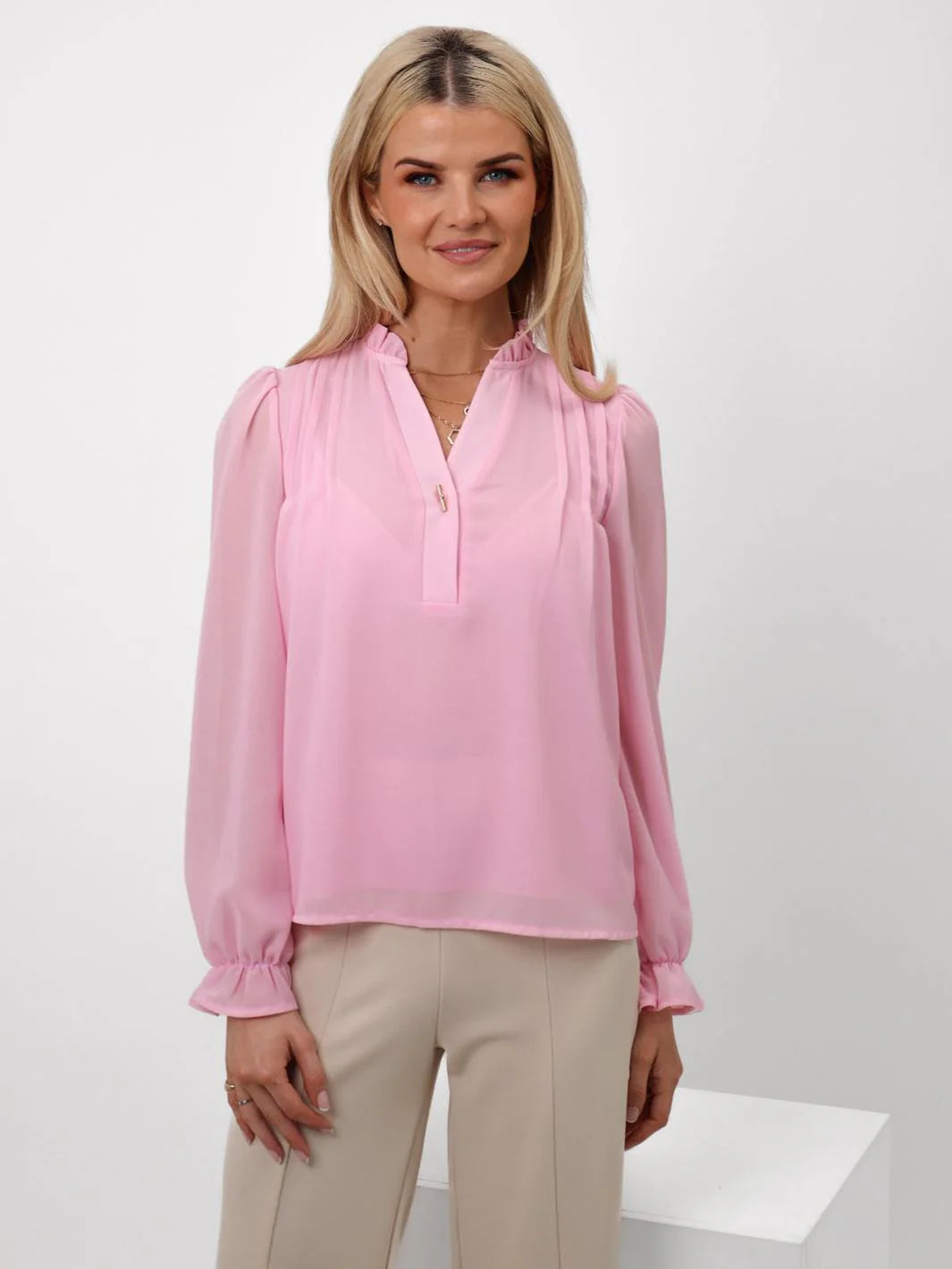 Kate And Pippa Heidi long sleeve top in  Baby Pink