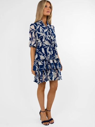 Kate And Pippa Latina Layered dress in Blue and cream print