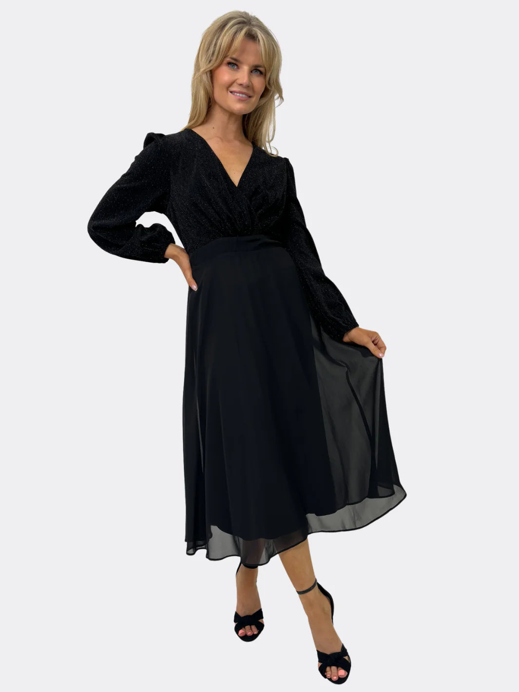 Kate And Pippa Monroe Chiffon mid1 dress with Black on Black Sparkle bodice