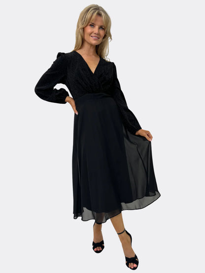 Kate And Pippa Monroe Chiffon mid1 dress with Black on Black Sparkle bodice