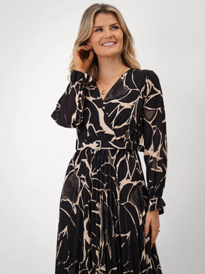 Kate And Pippa Positano Midi Dress in Black and Gold Print 2025 1