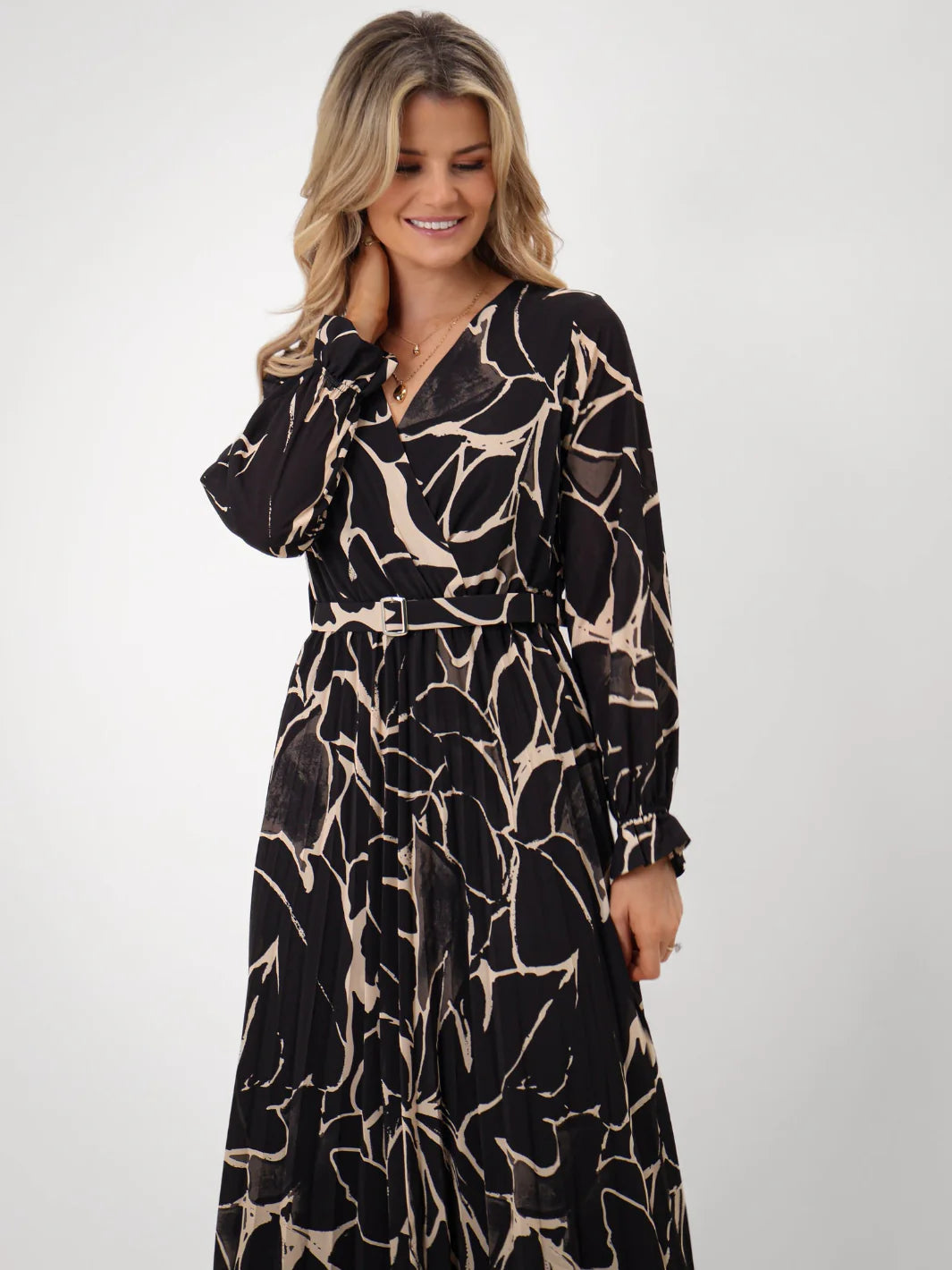 Kate And Pippa Positano Midi Dress in Black and Gold Print 2025 1