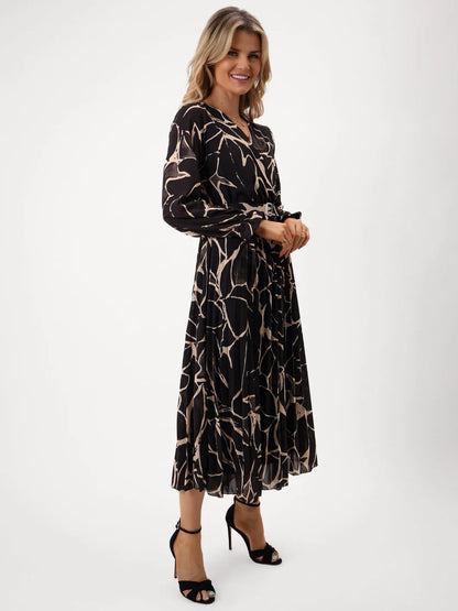 Kate And Pippa Positano Midi Dress in Black and Gold Print 2025 1