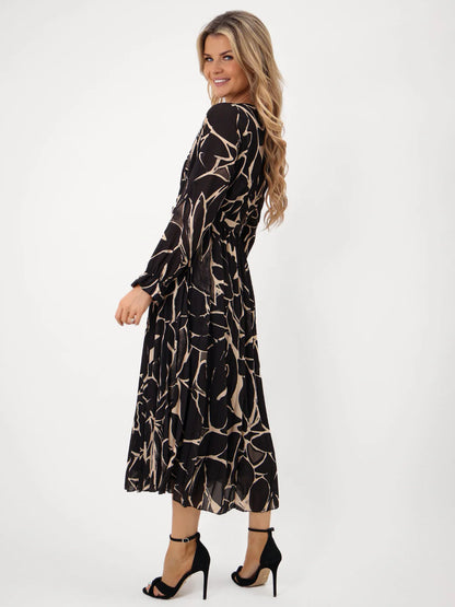 Kate And Pippa Positano Midi Dress in Black and Gold Print 2025 1