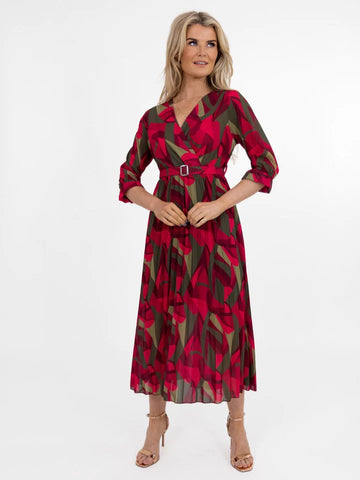 Kate And Pippa Positano dress in Raspberry/Khaki Mix