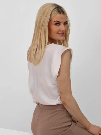 Kate And Pippa White Satin Cowl Neck Top.  Suzie 2025