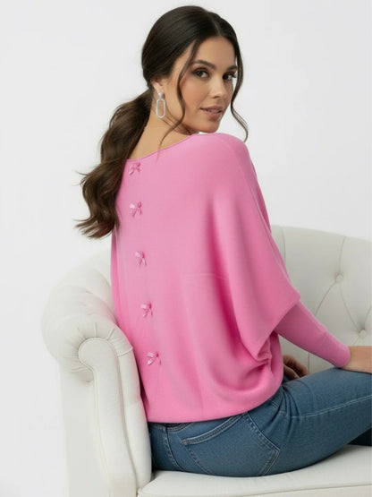 Kate And Pippa Venice Bow back knit in Candy Pink
