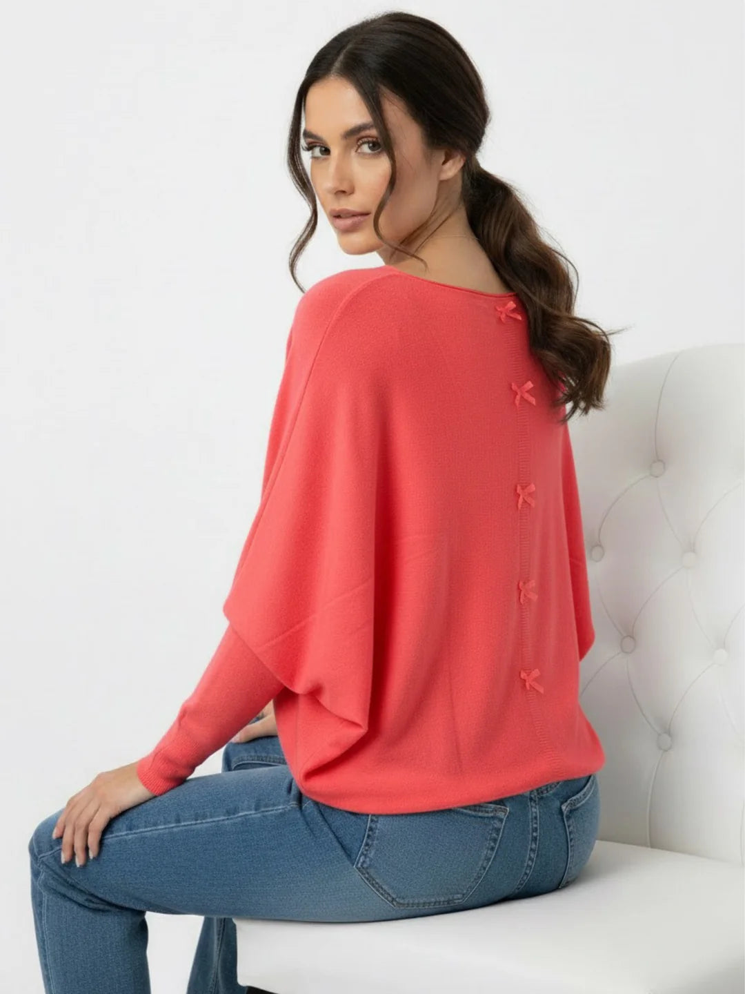 Kate And Pippa Venice Bow back Knit in  Coral