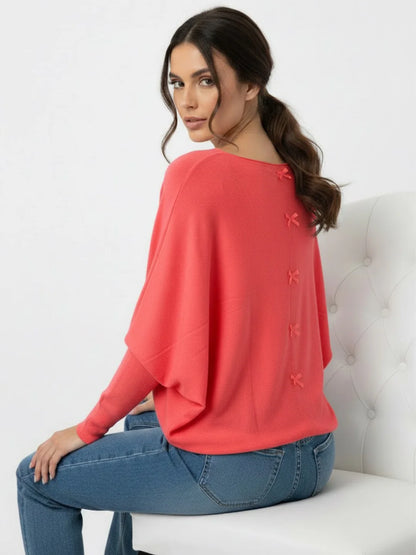 Kate And Pippa Venice Bow back Knit in  Coral
