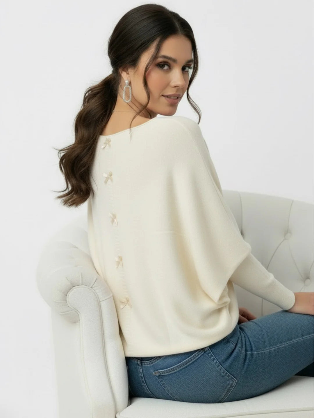 Kate And Pippa Venice Bow Back knit in Cream