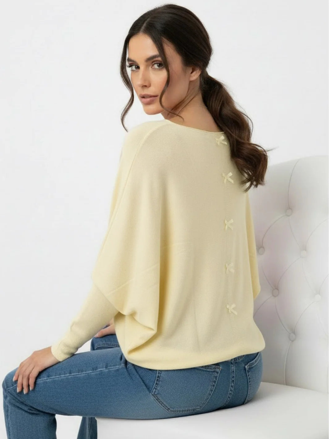 Kate And Pippa Venice Knit with Bow Back Detail in Lemon