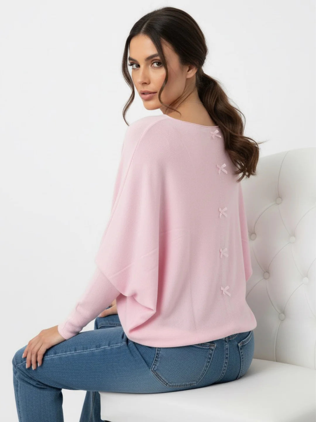 Kate And Pippa Venice Bow Back knit in Baby Pink