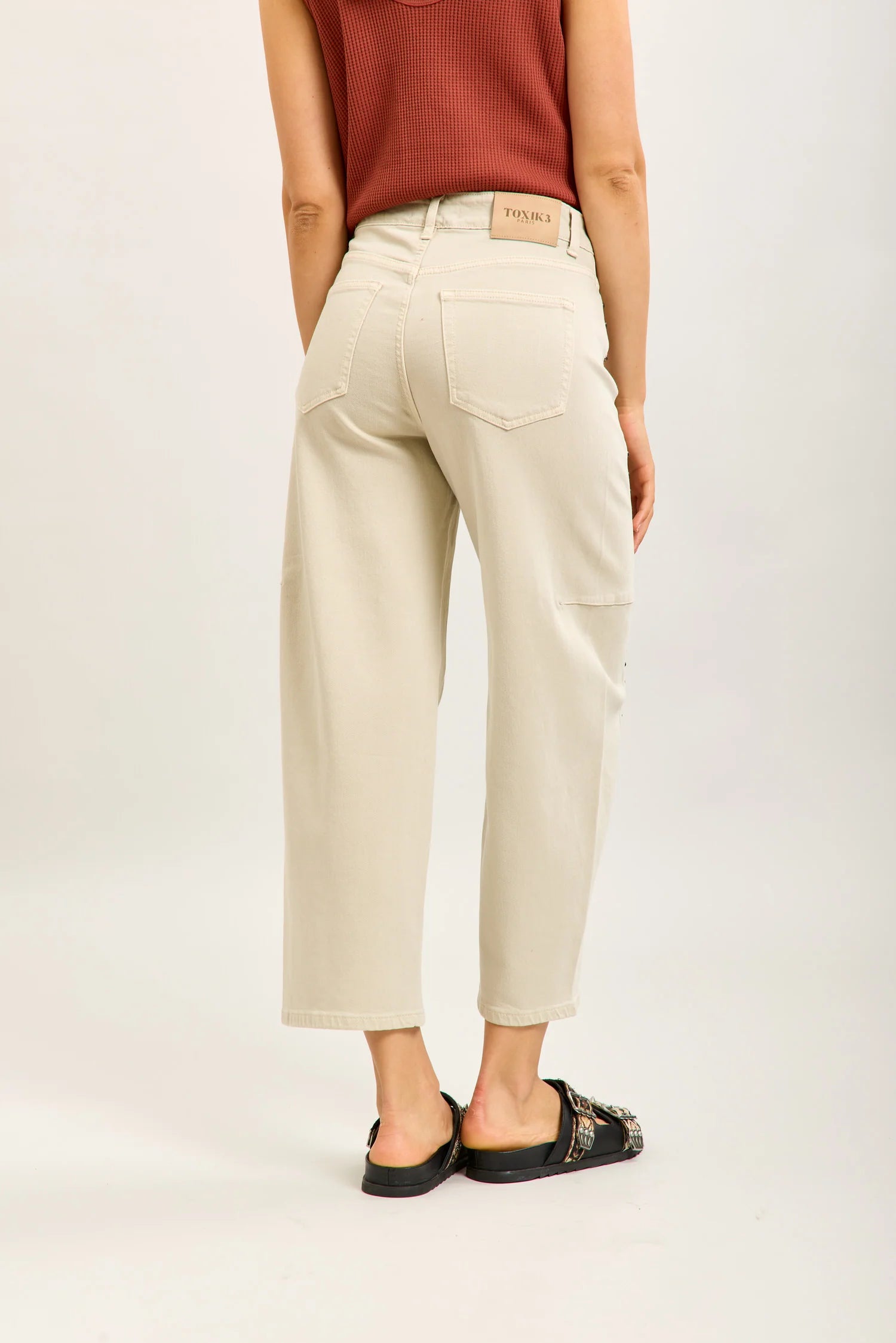 Toxic Barrel Jean with Stud Detail in Beige