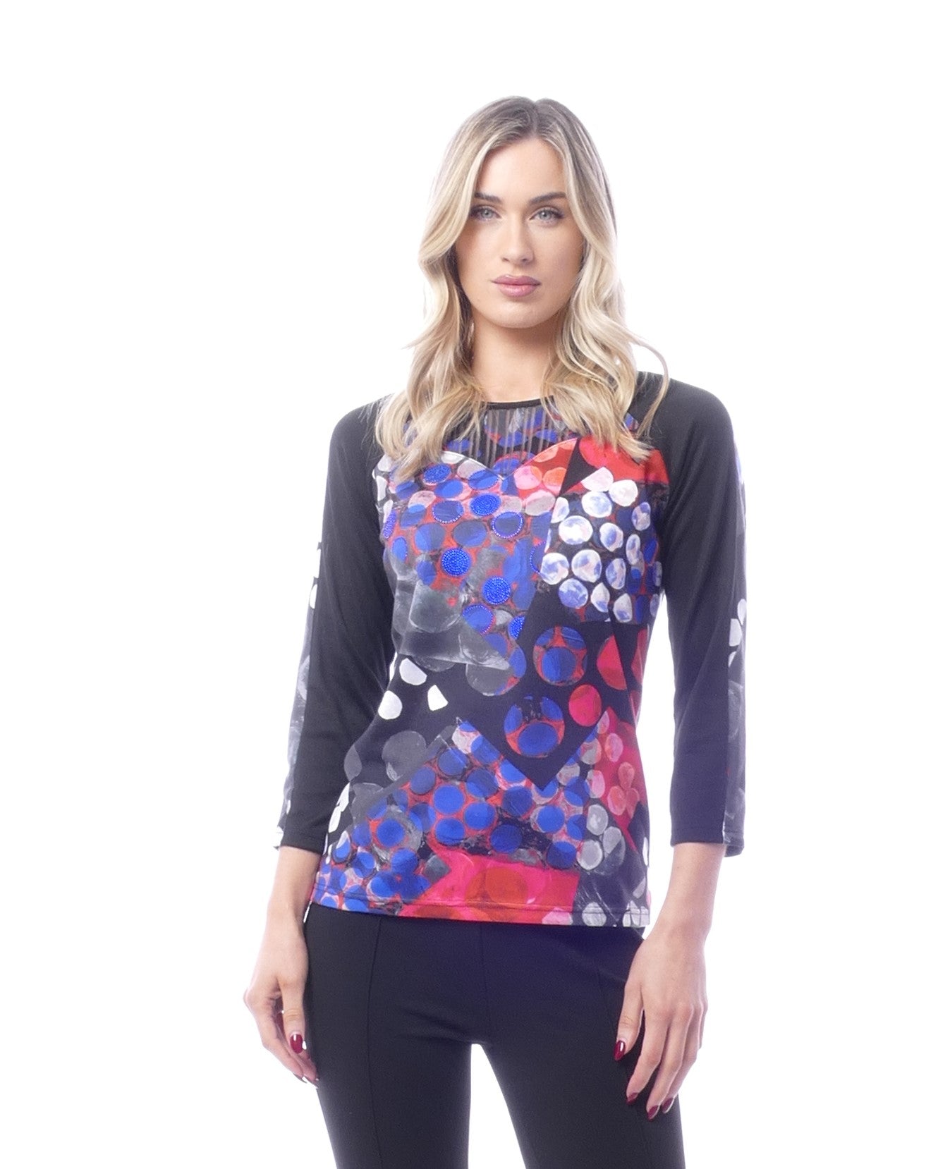 Libra Embellished top with Royal blue and red print Lt1945