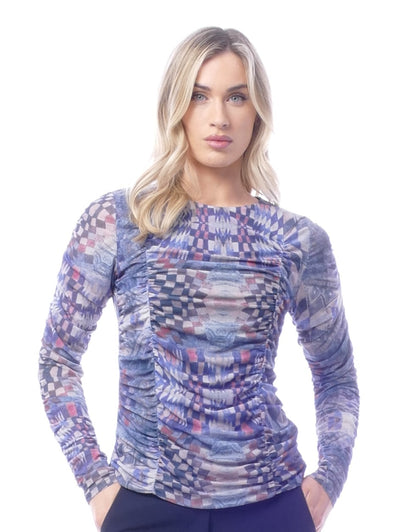 Libra Long Sleeve Mesh top with side ruching  Lt1956
