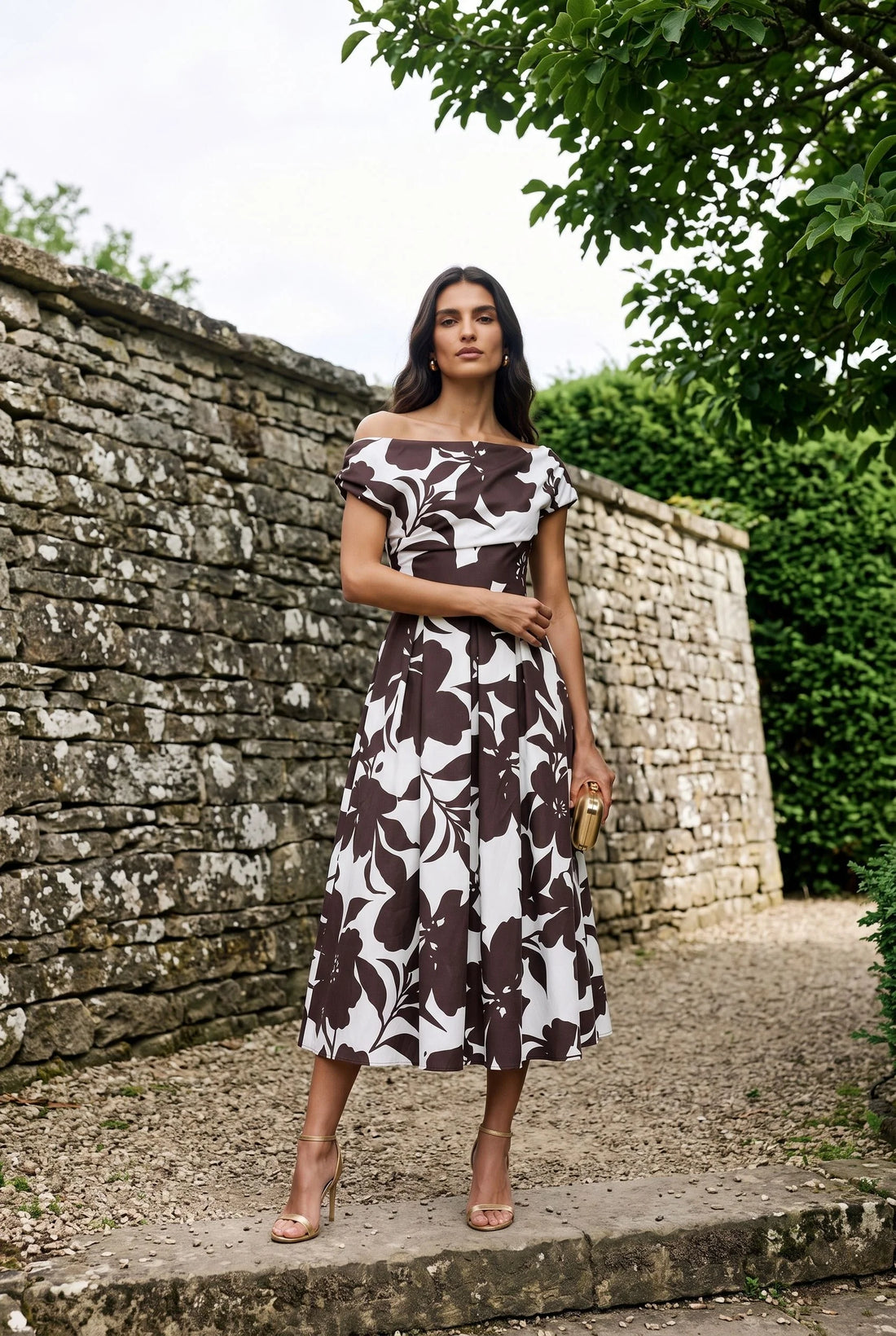 Marc Angelo Cowl neckline dress in Brown Print 181-26 Brown