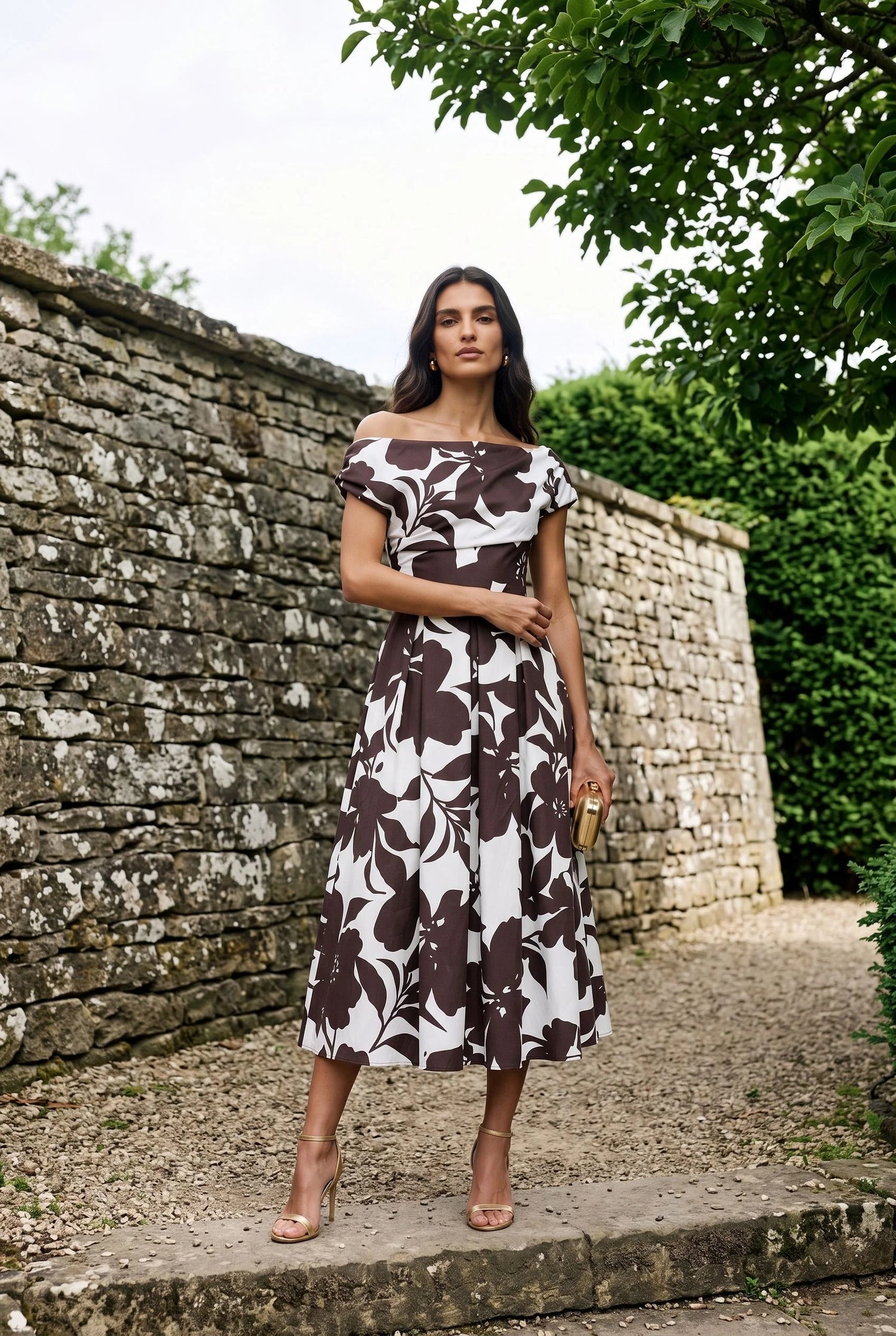 Marc Angelo Cowl neckline dress in Brown Print 181-26 Brown
