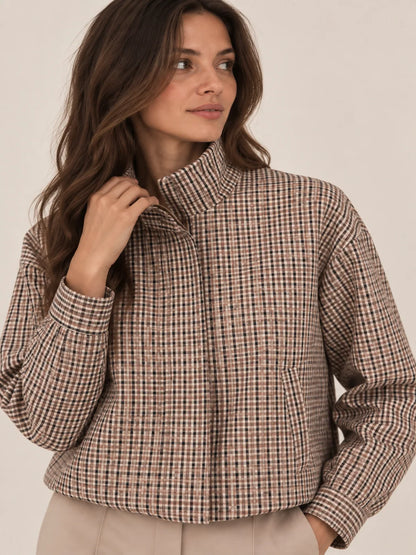 Kate And Pippa Cotswold Heritage Check Jacket with funnel neck Zip and pockets