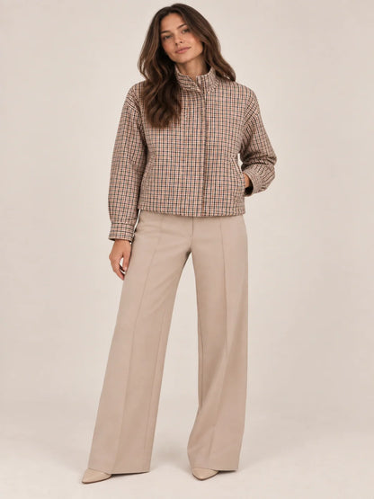 Kate And Pippa Cotswold Heritage Check Jacket with funnel neck Zip and pockets