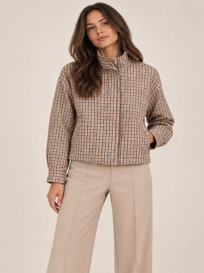Kate And Pippa Cotswold Heritage Check Jacket with funnel neck Zip and pockets