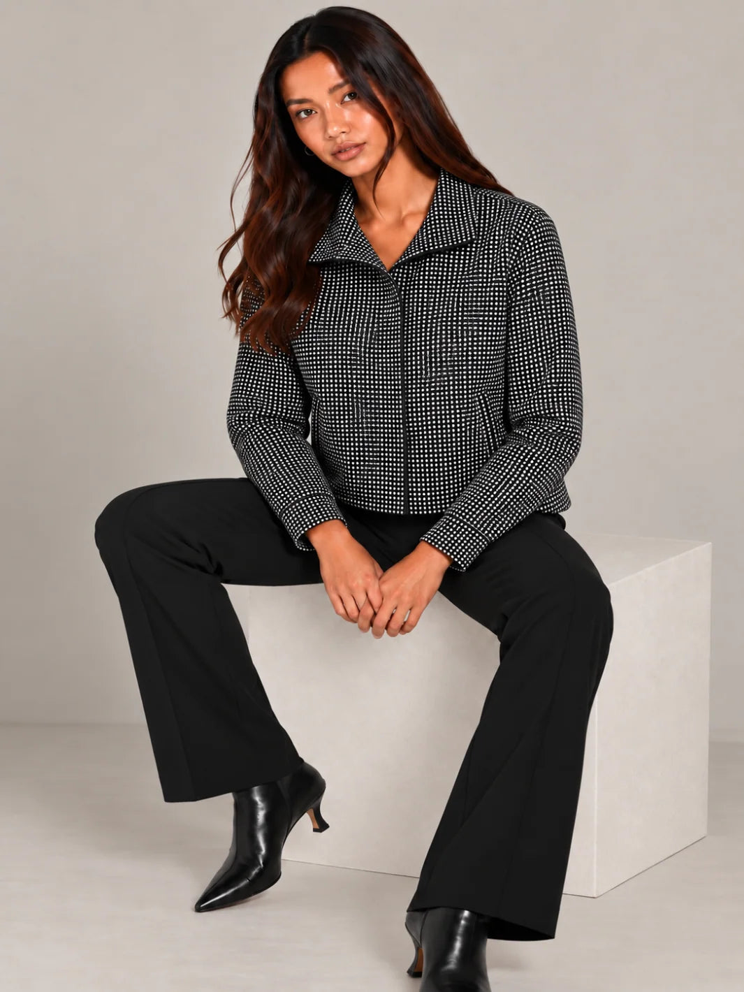 Kate And Pippa Cotswold Heritage Check Jacket with funnel neck Zip and pockets