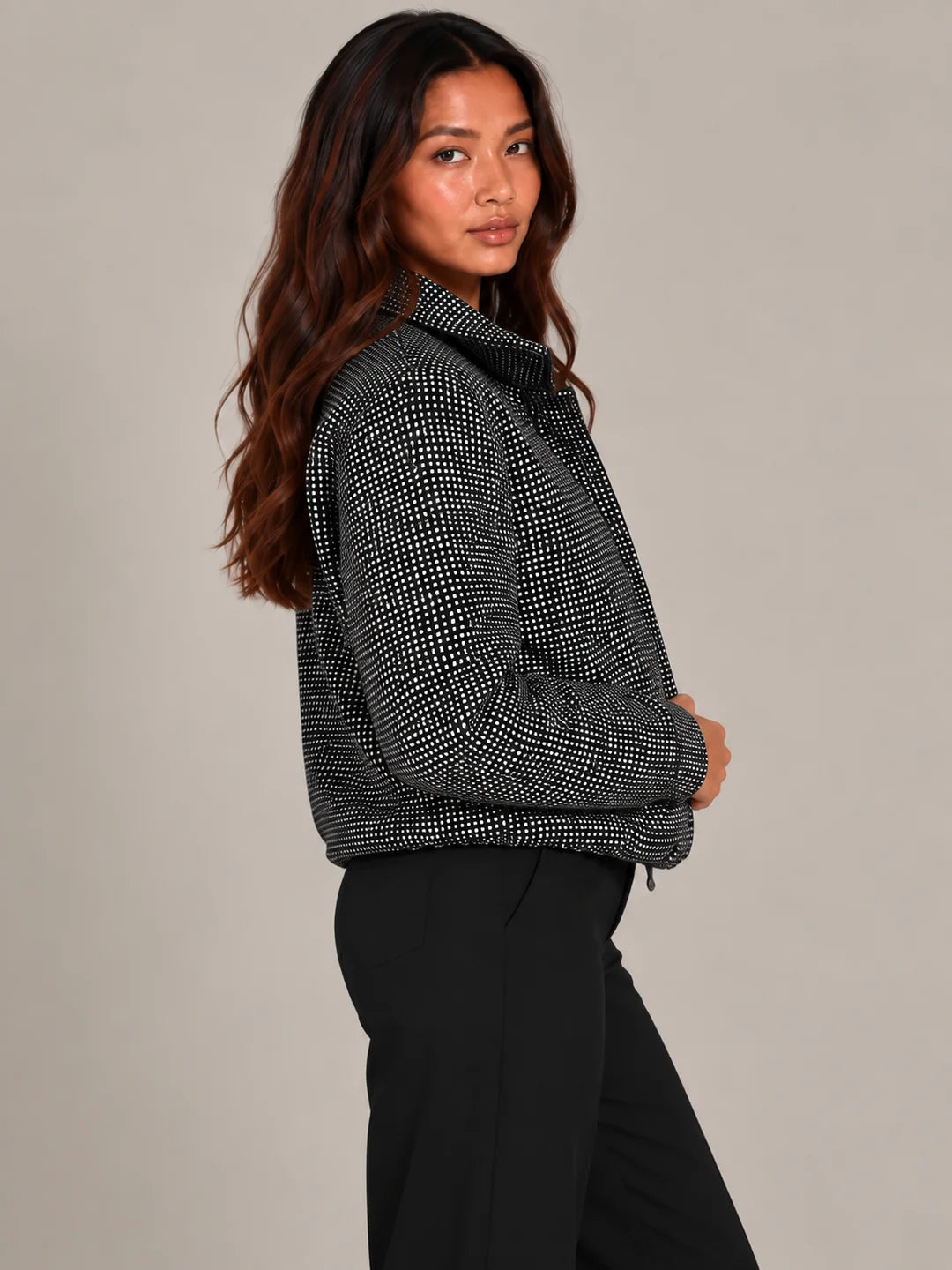 Kate And Pippa Cotswold Heritage Check Jacket with funnel neck Zip and pockets
