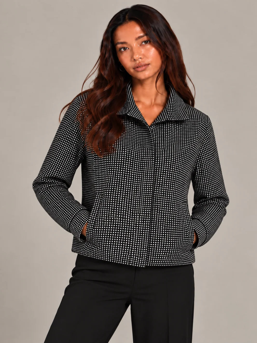 Kate And Pippa Cotswold Heritage Check Jacket with funnel neck Zip and pockets