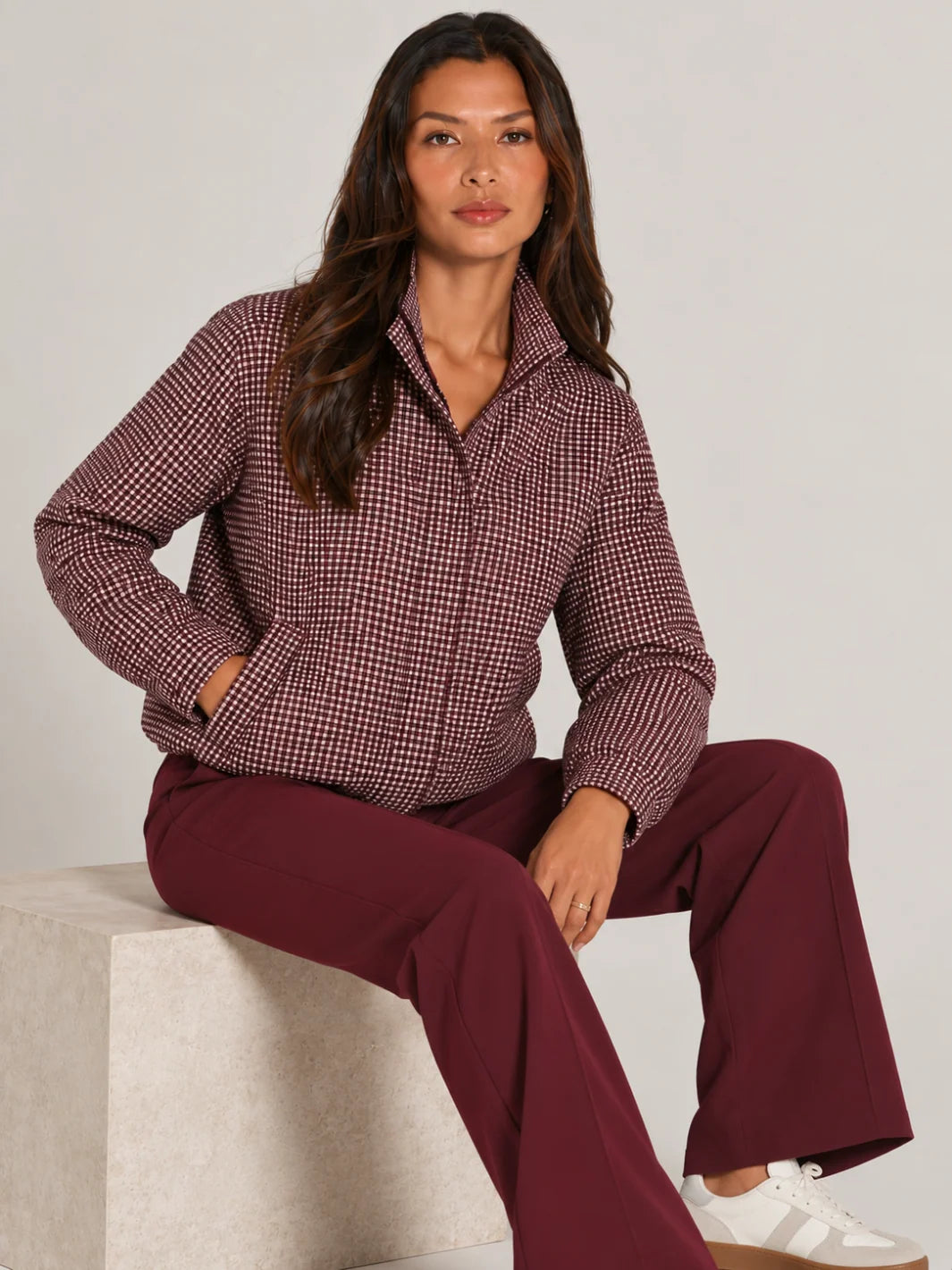 Kate And Pippa Cotswold Heritage Check Jacket with funnel neck Zip and pockets