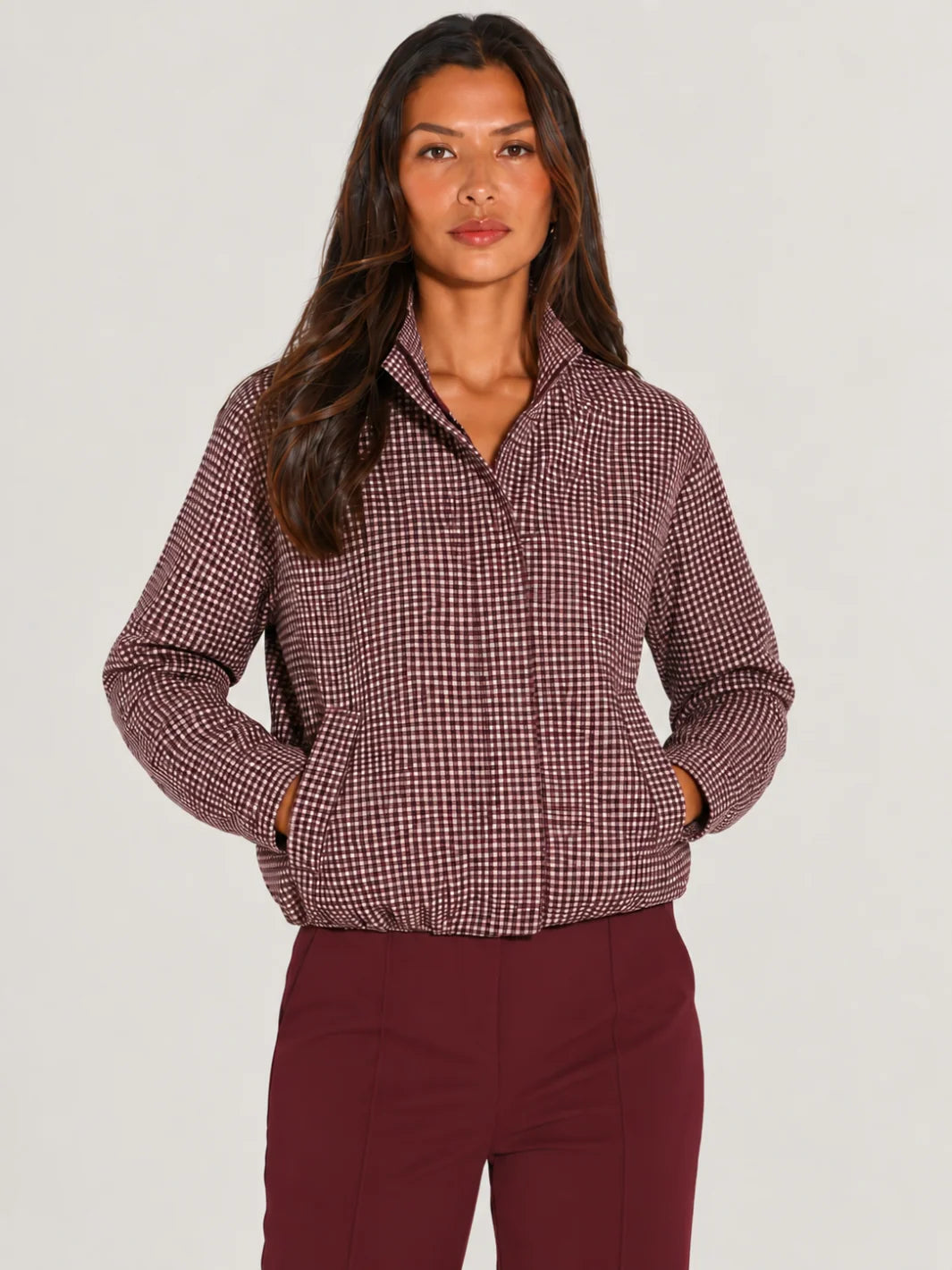 Kate And Pippa Cotswold Heritage Check Jacket with funnel neck Zip and pockets