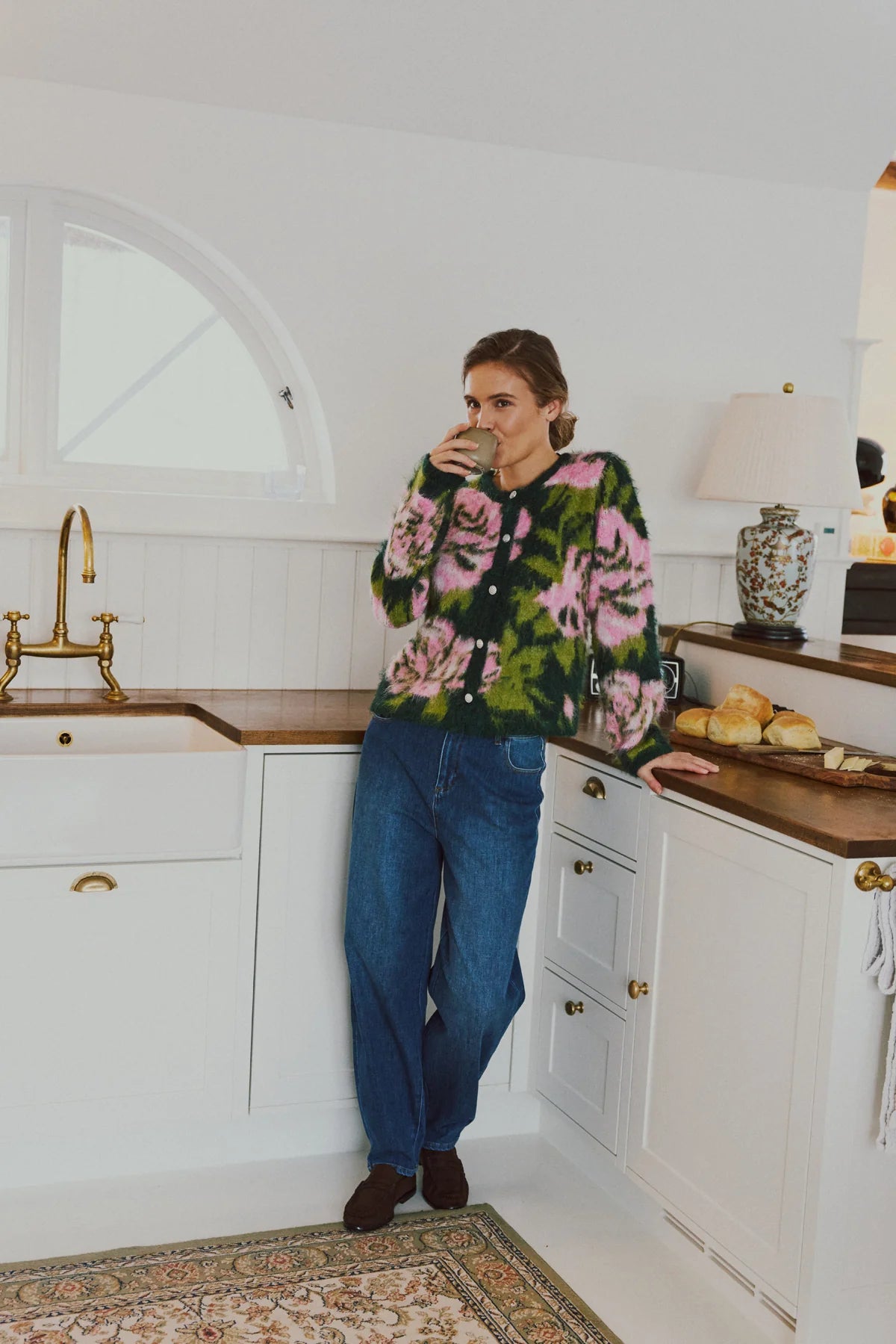 Free/Quent Vintage floral  Print cardigan in Forest Green 211730 26