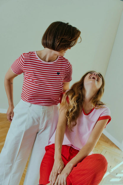 Free/Quent Prue Cotton Stripe T Shirt with heart motif 208288