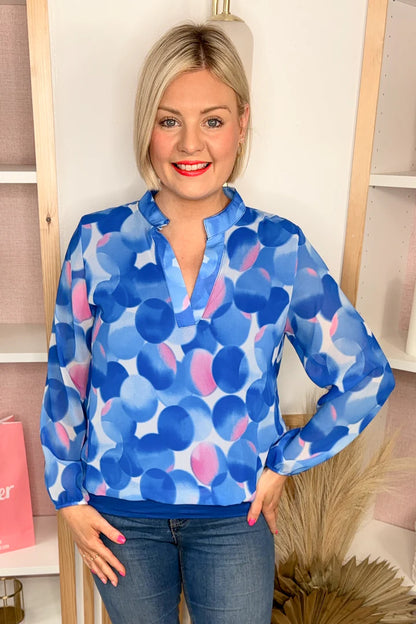 Kate band top in Royal Or Cerise Print