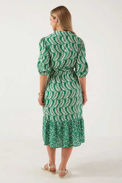 Palm print Shirt dress in green