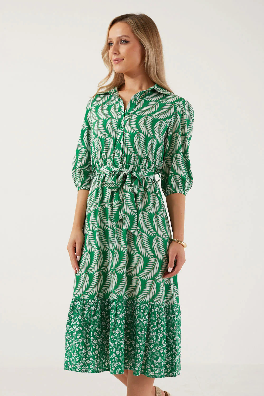 Palm print Shirt dress in green
