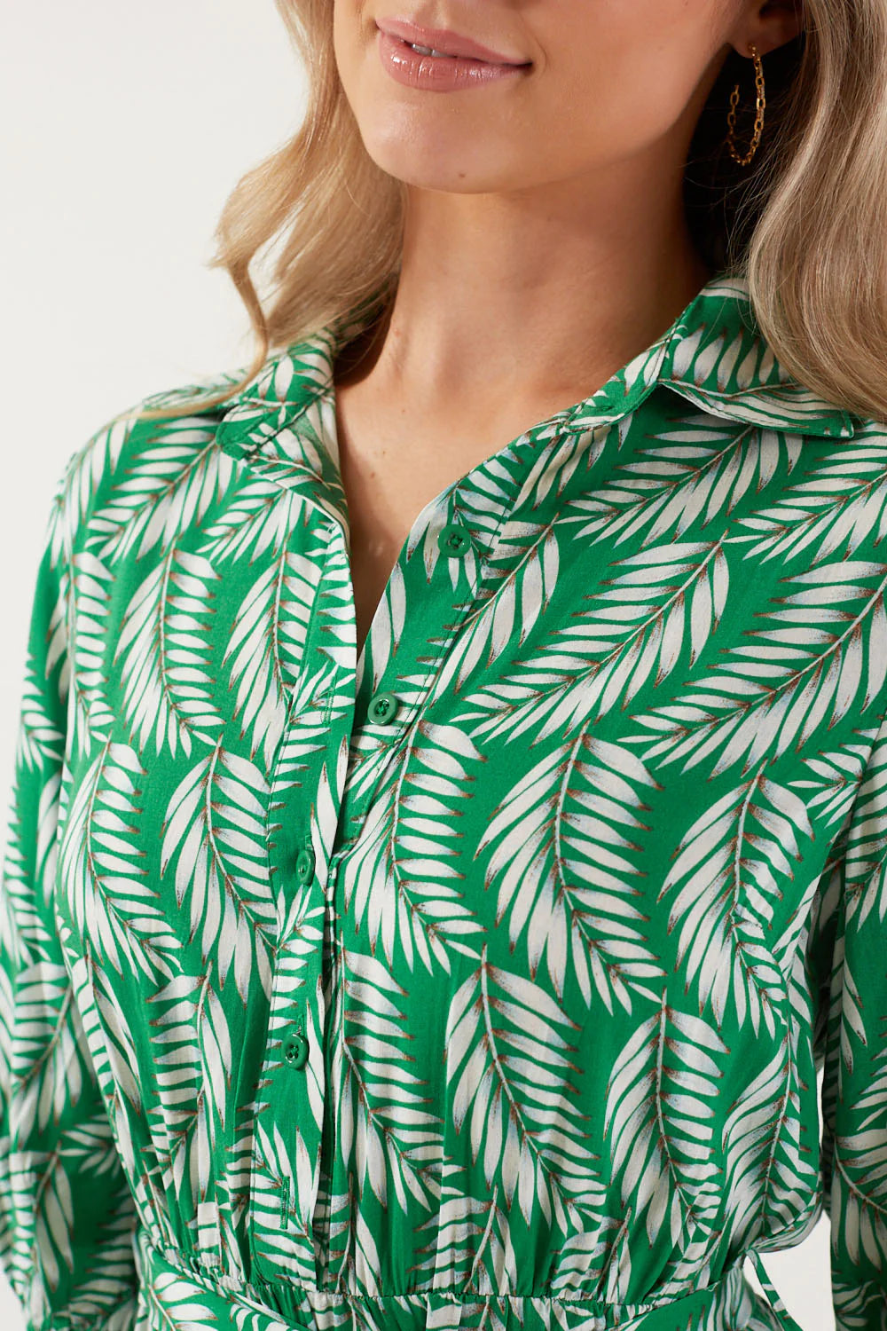 Palm print Shirt dress in green