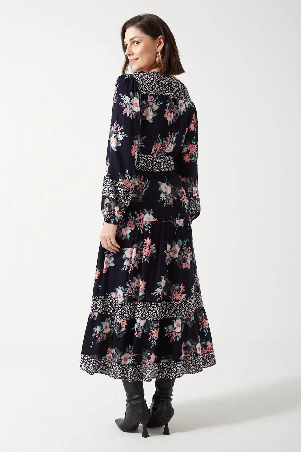 Marc Angelo Sammy Boho Floral print maxi dress. Navy