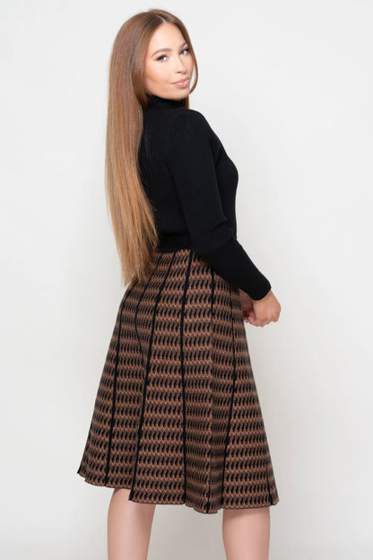 Black and Tan Knit Knee length dress with belt