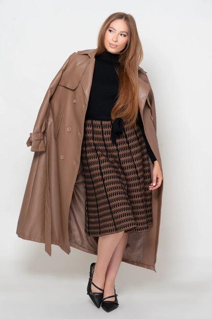 Black and Tan Knit Knee length dress with belt