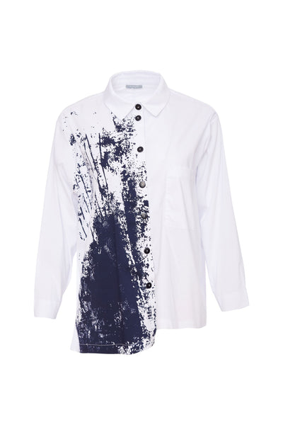 Naya White cotton shirt with Navy Placement print Nas24150