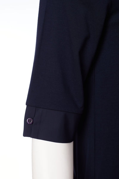 Naya Jersey Dress with contrast fabric gathered skirt  Navy Or Mink
